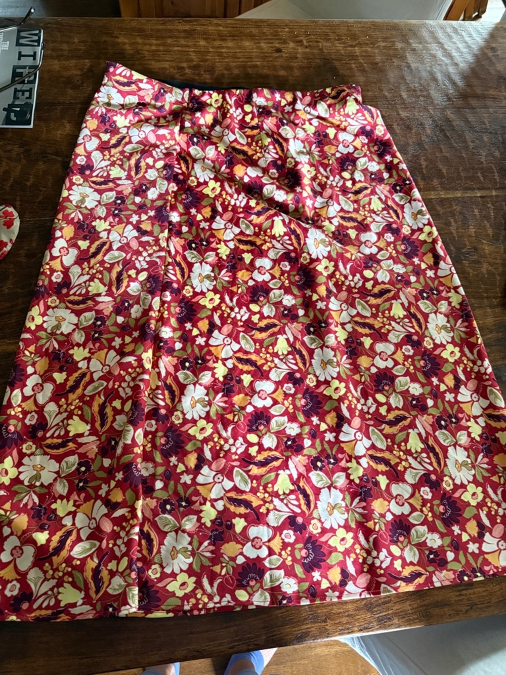 Ann Taylor Factory Red Floral A-Line Skirt with Yellow and Cream Accents